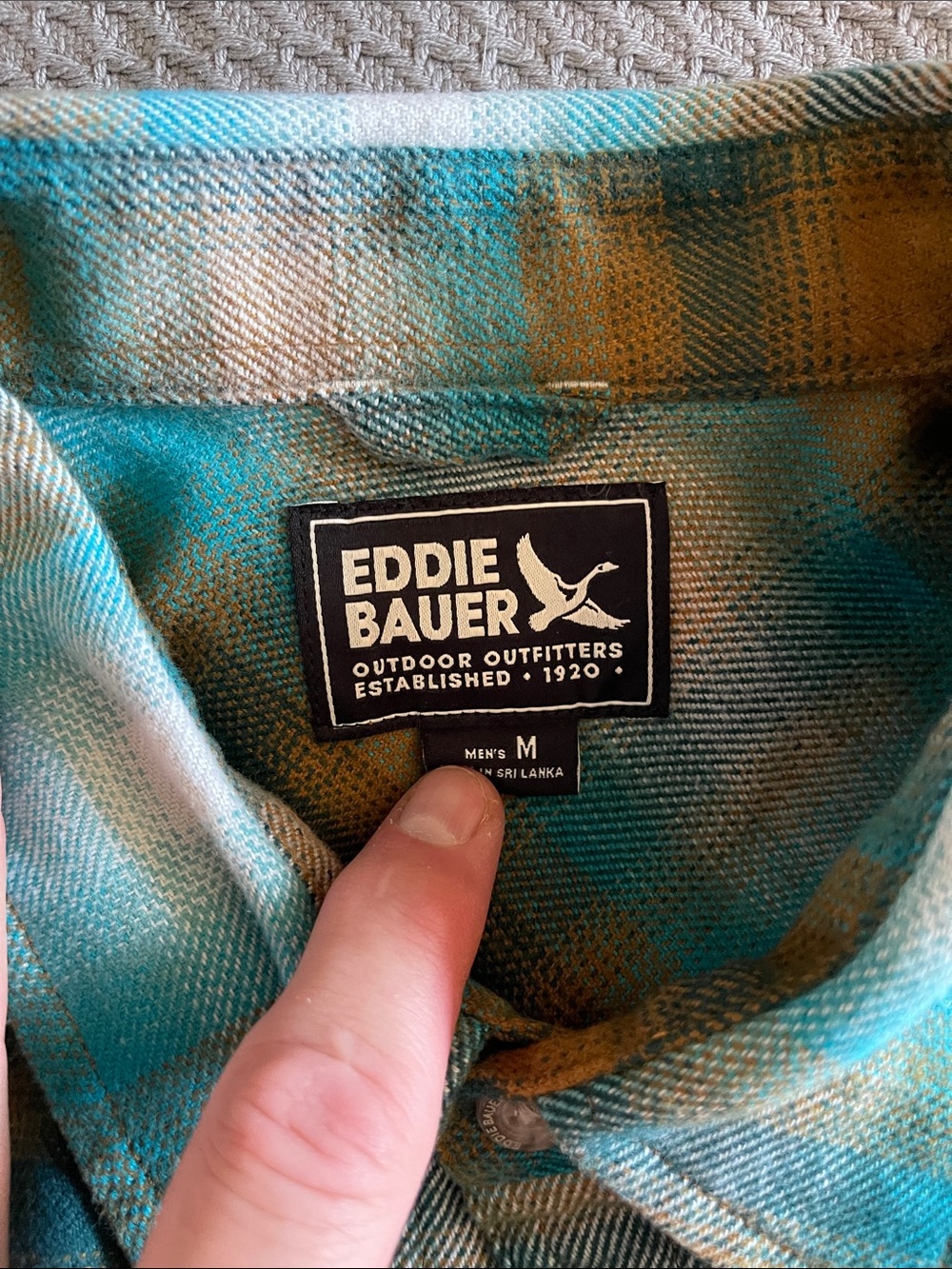 Eddie Bauer Teal and Mustard Plaid Flannel Shirt - Picture 2 of 7